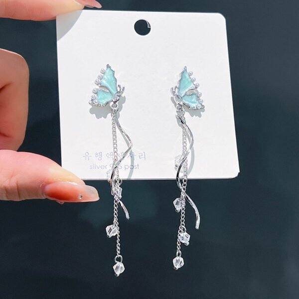 Women's stud earrings, light luxury, niche design, high - end feeling. Super - fairy long butterfly tassel earrings and ear ornaments.