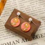 Silver Needle New Chinese Style Earrings with Enamel Color, Pearl Flower Stud Earrings, Vintage Ear Ornaments, Minority High-End Sense Women's Cross-Border.