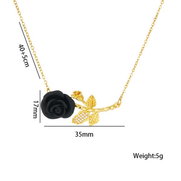 Cross-border French romantic red rose titanium steel necklace for women. A wine-red and elegant necklace with a flower pendant slightly inlaid with zircon, suitable as a collarbone chain.