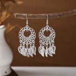 Bohemian Feather Tassel Earrings Ethnic Silver Wing Drops Tribal Moonlight Long Earrings