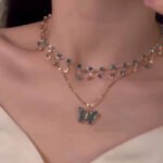"Love of the Blue Butterfly" Women's Blue Butterfly Necklace, a New and Popular Double-layered Collarbone Necklace Accessory for Women in 2024