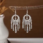 Bohemian Feather Tassel Earrings Ethnic Silver Wing Drops Tribal Moonlight Long Earrings
