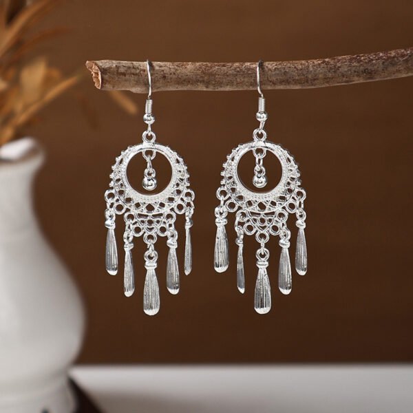 Bohemian Feather Tassel Earrings Ethnic Silver Wing Drops Tribal Moonlight Long Earrings