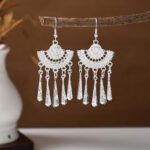 Bohemian Feather Tassel Earrings Ethnic Silver Wing Drops Tribal Moonlight Long Earrings