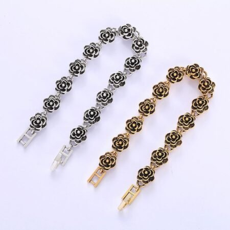 Vintage black rose bracelet, European and American Cuban accessories, personalized hip-hop street punk style trendy accessories