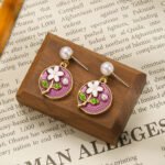 Silver Needle New Chinese Style Earrings with Enamel Color, Pearl Flower Stud Earrings, Vintage Ear Ornaments, Minority High-End Sense Women's Cross-Border.