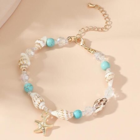 Cross - border trendy popular jewelry: Conch seed beads and turquoise bracelets, beach starfish pendant shell and crystal bead bracelets