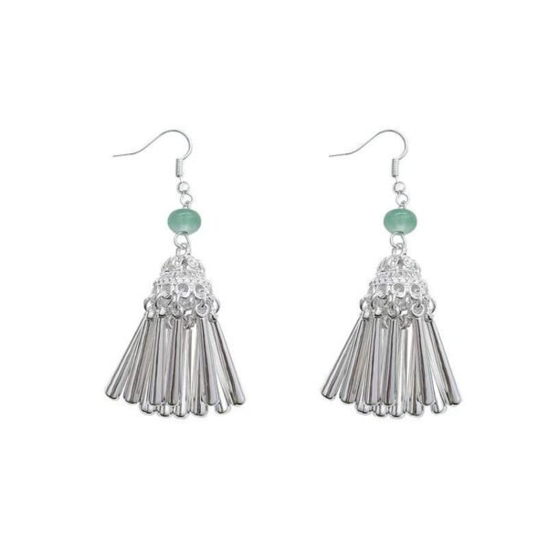 New Chinese style imitation Miao silver women's ethnic style personalized earrings, niche ancient - style, simple and versatile jewelry, tassel earrings, water - drop shape