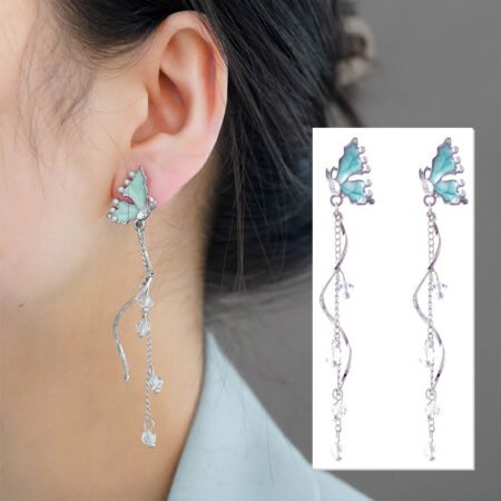 Women's stud earrings, light luxury, niche design, high - end feeling. Super - fairy long butterfly tassel earrings and ear ornaments.