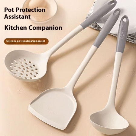 Silicone spatula, Japanese-style silicone ladle, soup spoon, and strainer. A 3-piece set of food-grade silicone utensils for electric cookers, heat-resistant for stir-frying.