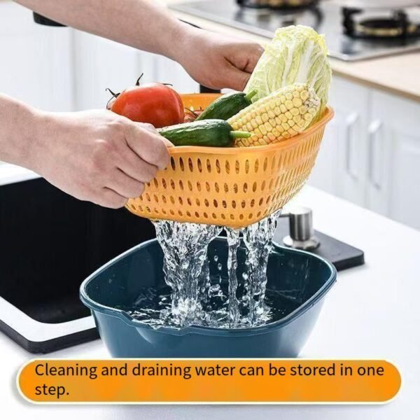 Double-layer vegetable washing basin, simple hollow large-sized draining basket, 8-piece kitchen set, fruit plate, fruit washing and vegetable rinsing basket