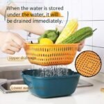Double-layer vegetable washing basin, simple hollow large-sized draining basket, 8-piece kitchen set, fruit plate, fruit washing and vegetable rinsing basket