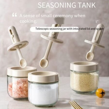 [Great deal!] Glass spice jars with retractable spoons, sealed and integrated for seasoning, moisture-proof kitchen spice containers for MSG, salt, etc.