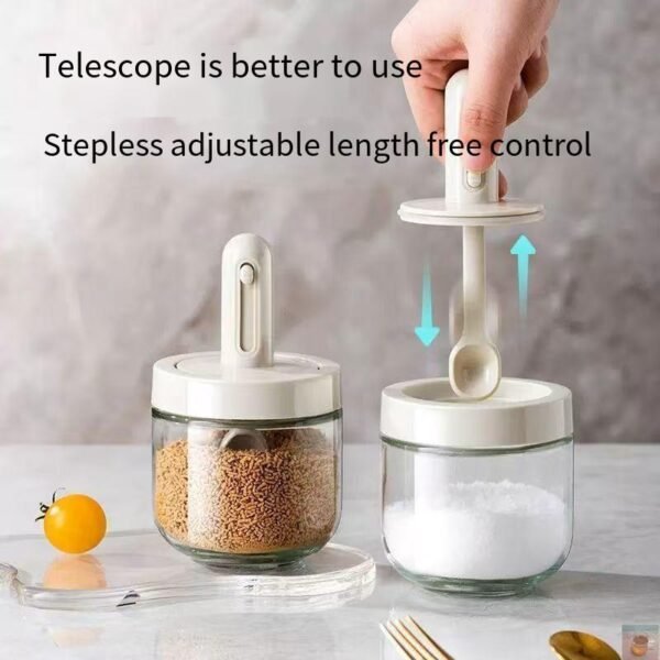 [Great deal!] Glass spice jars with retractable spoons, sealed and integrated for seasoning, moisture-proof kitchen spice containers for MSG, salt, etc.