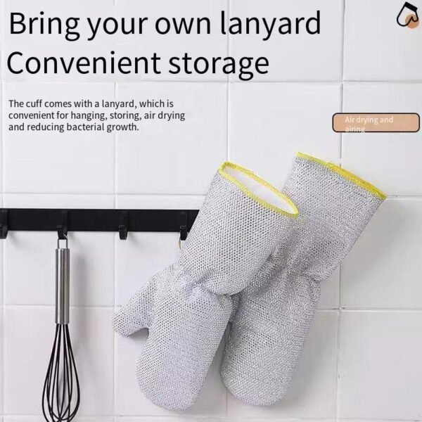 Steel wire dishwashing gloves, extra-long, waterproof, for cleaning, heat-insulating, suitable for hot items in the kitchen. Ideal for women doing household chores. Thick and durable for washing dishes and pots.